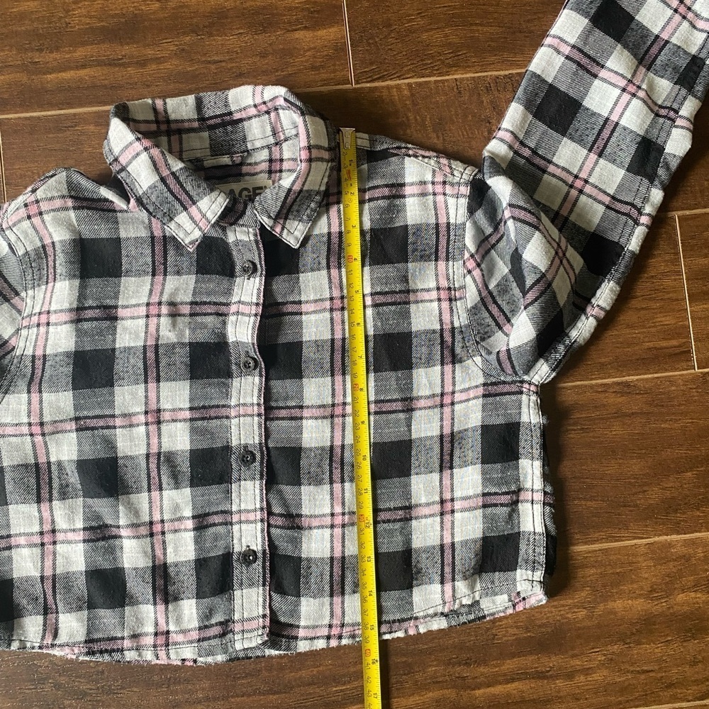 Garage Pink Black and White Plaid Cropped Button Down XS - Picture 9 of 10